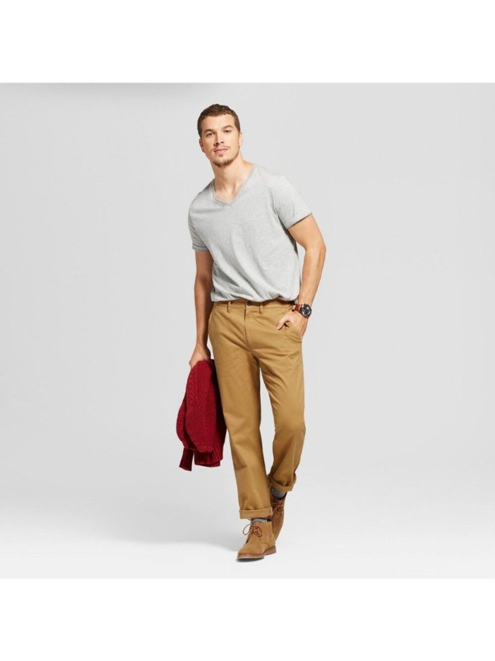 K-236 Goodfellow & Co Men's 42x32 Every Wear Straight Chino Pants Brown Stretch
